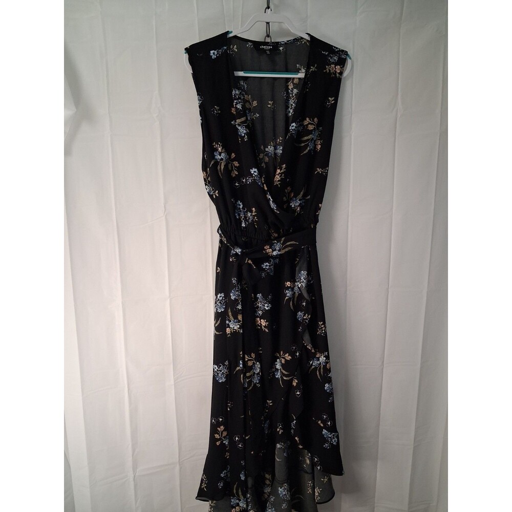 Chelsea Black Garden Floral cottagecore boho-chic Midi sleeveless dress Plus Sz